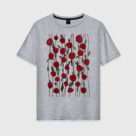 Женская футболка хлопок Oversize с принтом Гирлянды роз в Белгороде, 100% хлопок | свободный крой, круглый ворот, спущенный рукав, длина до линии бедер
 | rose | графика | рисунок | роза | цветок