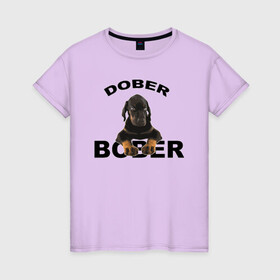 Женская футболка хлопок с принтом Добер Bober в Белгороде, 100% хлопок | прямой крой, круглый вырез горловины, длина до линии бедер, слегка спущенное плечо | bober | dober | добер | доберман | собака | щенок