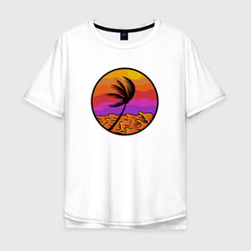 Мужская футболка хлопок Oversize с принтом Пальма и море в Белгороде, 100% хлопок | свободный крой, круглый ворот, “спинка” длиннее передней части | beach | club | palm | party | sea | summer | tropical | волны | жара | закат | летние | лето | море | пальмы | пляж | тропический