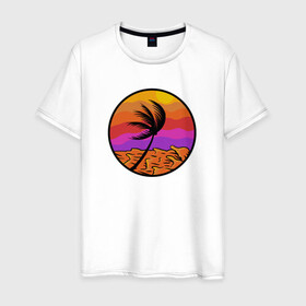 Мужская футболка хлопок с принтом Пальма и море в Белгороде, 100% хлопок | прямой крой, круглый вырез горловины, длина до линии бедер, слегка спущенное плечо. | beach | club | palm | party | sea | summer | tropical | волны | жара | закат | летние | лето | море | пальмы | пляж | тропический