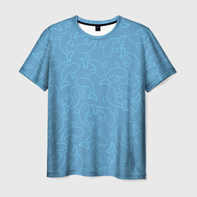 Мужская футболка 3D с принтом Рыбки на голубом в Белгороде, 100% полиэфир | прямой крой, круглый вырез горловины, длина до линии бедер | fish | море | морские | на голубом | паттерн | рыба | рыбки | рыбы
