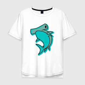 Мужская футболка хлопок Oversize с принтом Акула молот в Белгороде, 100% хлопок | свободный крой, круглый ворот, “спинка” длиннее передней части | shark | акула | акулы | жители | молот | молотоголовая | море | морские | океан | рыба