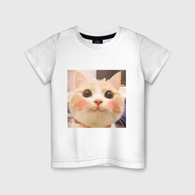 Детская футболка хлопок с принтом Мем про котов в Белгороде, 100% хлопок | круглый вырез горловины, полуприлегающий силуэт, длина до линии бедер | белый | кот | мем | милый | прикол