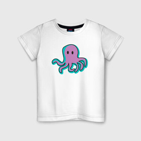 Детская футболка хлопок с принтом Осьминог в Белгороде, 100% хлопок | круглый вырез горловины, полуприлегающий силуэт, длина до линии бедер | cute | octopus | милый | морское | осьминог | осьминожка | паттерн | тентакли | щупальца