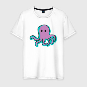Мужская футболка хлопок с принтом Осьминог в Белгороде, 100% хлопок | прямой крой, круглый вырез горловины, длина до линии бедер, слегка спущенное плечо. | Тематика изображения на принте: cute | octopus | милый | морское | осьминог | осьминожка | паттерн | тентакли | щупальца