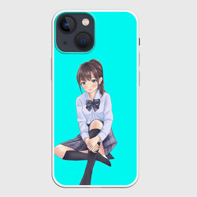 Чехол для iPhone 13 mini с принтом Anime girl в Белгороде,  |  | anime girl | green | аниме | аниме тян на бирюзовом фоне | зеленый фон