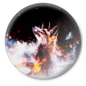 Значок с принтом Лиса с рогами в Белгороде,  металл | круглая форма, металлическая застежка в виде булавки | Тематика изображения на принте: fox | foxy | животное | звери | лиса | лисенок | лисичка | милая | рыжая | фокс