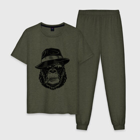 Мужская пижама хлопок с принтом Gorilla в Белгороде, 100% хлопок | брюки и футболка прямого кроя, без карманов, на брюках мягкая резинка на поясе и по низу штанин
 | горилла | обезьяна | очки | шляпа