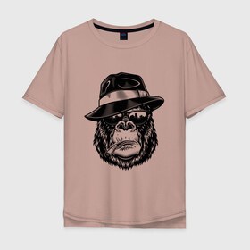 Мужская футболка хлопок Oversize с принтом Gorilla в Белгороде, 100% хлопок | свободный крой, круглый ворот, “спинка” длиннее передней части | горилла | обезьяна | очки | шляпа