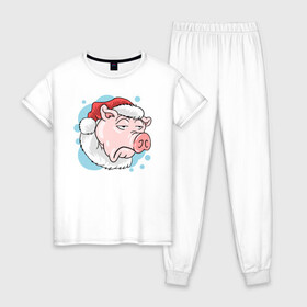 Женская пижама хлопок с принтом Грустный Джек в Белгороде, 100% хлопок | брюки и футболка прямого кроя, без карманов, на брюках мягкая резинка на поясе и по низу штанин | новый год | поросёнок | праздник | рождество | свинья | сочельник