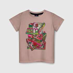 Детская футболка хлопок с принтом Дом грёз в Белгороде, 100% хлопок | круглый вырез горловины, полуприлегающий силуэт, длина до линии бедер | абстракция | геометрия | графика | дом | розовый
