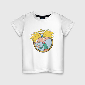 Детская футболка хлопок с принтом Hey Arnold! в Белгороде, 100% хлопок | круглый вырез горловины, полуприлегающий силуэт, длина до линии бедер | arnold | boy | cartoon | nickelodeon | арнольд | мальчик | мультик | никелодион