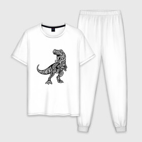 Мужская пижама хлопок с принтом Тираннозавр узор Мандала в Белгороде, 100% хлопок | брюки и футболка прямого кроя, без карманов, на брюках мягкая резинка на поясе и по низу штанин
 | art | ethnic | grunge | mandala | pattern | pop culture | rex | science | t rex | tribal | tyrannosaurus rex | vintage | арт | вензеля | винтаж | гранж | динозавр | наука | паттерн | популярная культура | теропод | ти рекс | тиранозавр | тирекс | хищник |