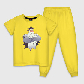 Детская пижама хлопок с принтом Чайка Пират - Seagull Pirate в Белгороде, 100% хлопок |  брюки и футболка прямого кроя, без карманов, на брюках мягкая резинка на поясе и по низу штанин
 | fish | funny | humor | muscles | sailor | sea wolf | tattoo | бб | бодибилдинг | ест рыбу | качок | морской волк | моряк | мускулы | на абордаж | накаченная птица | пиратский рисунок | повязка | прикол | рыба | татуировка