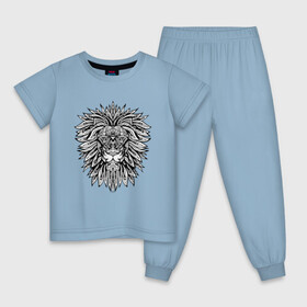 Детская пижама хлопок с принтом Голова Льва с узором Мандала в Белгороде, 100% хлопок |  брюки и футболка прямого кроя, без карманов, на брюках мягкая резинка на поясе и по низу штанин
 | africa | afrika | ethnic | lion | mandala | predator | pride | savannah | totem animal | tribal | африка | африканский лев | гордый лев | лев | лёва | львёнок | племена | племенной узор | племя | прайд | саванна | тотемное животное | узор