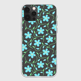 Чехол для iPhone 12 Pro Max с принтом Цветочный узор на темном фоне в Белгороде, Силикон |  | бутон | бутоны | голубые цветы | листья | синие цветы | узор | цветок | цветы | цветы на тёмном фоне