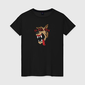 Женская футболка хлопок с принтом Злобный оскал в Белгороде, 100% хлопок | прямой крой, круглый вырез горловины, длина до линии бедер, слегка спущенное плечо | дог | злой | зубы | клыки | монстр | оскал | пасть | пес | собака