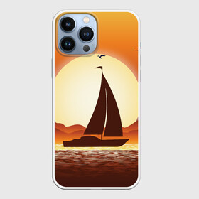 Чехол для iPhone 13 Pro Max с принтом Кораблик на закате в Белгороде,  |  | sailboat | ship | ships | кораблик | корабль | лодка | парус | парусная лодка | тату | татуировка