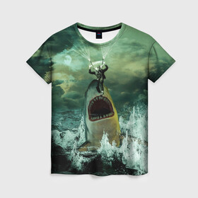 Женская футболка 3D с принтом Shark Attack | Акула атакует в Белгороде, 100% полиэфир ( синтетическое хлопкоподобное полотно) | прямой крой, круглый вырез горловины, длина до линии бедер | attack | shark | акула | атака | парашютист | челюсти