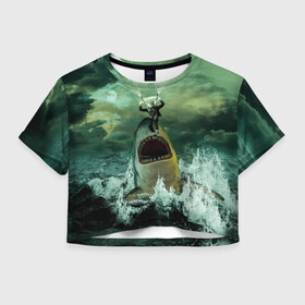 Женская футболка Crop-top 3D с принтом Shark Attack | Акула атакует в Белгороде, 100% полиэстер | круглая горловина, длина футболки до линии талии, рукава с отворотами | attack | shark | акула | атака | парашютист | челюсти