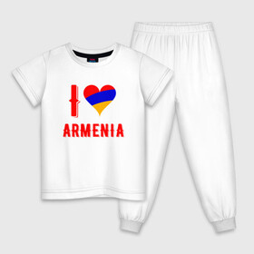 Детская пижама хлопок с принтом I Love Armenia в Белгороде, 100% хлопок |  брюки и футболка прямого кроя, без карманов, на брюках мягкая резинка на поясе и по низу штанин
 | Тематика изображения на принте: armenia | armenya | love | арарат | армения | армяне | армянин | арцах | горы | ереван | кавказ | любовь | народ | саркисян | сердце | ссср | страна | флаг