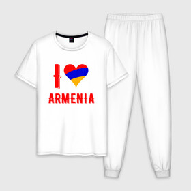 Мужская пижама хлопок с принтом I Love Armenia в Белгороде, 100% хлопок | брюки и футболка прямого кроя, без карманов, на брюках мягкая резинка на поясе и по низу штанин
 | armenia | armenya | love | арарат | армения | армяне | армянин | арцах | горы | ереван | кавказ | любовь | народ | саркисян | сердце | ссср | страна | флаг