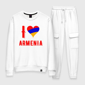 Женский костюм хлопок с принтом I Love Armenia в Белгороде, 100% хлопок | на свитшоте круглая горловина, мягкая резинка по низу. Брюки заужены к низу, на них два вида карманов: два 