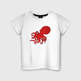 Детская футболка хлопок с принтом Осьминог красный в Белгороде, 100% хлопок | круглый вырез горловины, полуприлегающий силуэт, длина до линии бедер | cute | octopus | милый | морское | осьминог | осьминожка | паттерн | тентакли | щупальца