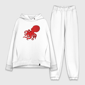 Женский костюм хлопок Oversize с принтом Осьминог красный в Белгороде,  |  | cute | octopus | милый | морское | осьминог | осьминожка | паттерн | тентакли | щупальца