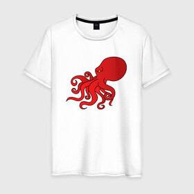 Мужская футболка хлопок с принтом Осьминог красный в Белгороде, 100% хлопок | прямой крой, круглый вырез горловины, длина до линии бедер, слегка спущенное плечо. | cute | octopus | милый | морское | осьминог | осьминожка | паттерн | тентакли | щупальца