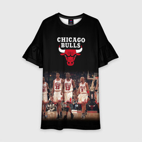 Детское платье 3D с принтом CHICAGO BULLS [3] в Белгороде, 100% полиэстер | прямой силуэт, чуть расширенный к низу. Круглая горловина, на рукавах — воланы | basketball | bulls | chicago | chicago bulls | jordan | nba | баскетбол | джордан | нба | чикаго буллз