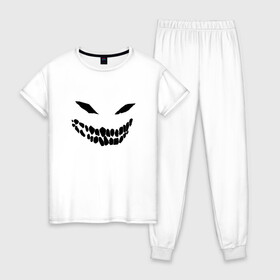 Женская пижама хлопок с принтом Ghost face в Белгороде, 100% хлопок | брюки и футболка прямого кроя, без карманов, на брюках мягкая резинка на поясе и по низу штанин | Тематика изображения на принте: disturbed | drain | face | ghost | дрейн | монстр | призрак