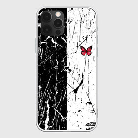 Чехол для iPhone 12 Pro Max с принтом ЧБ ГРАНЖ RED BUTTERFLY (Z) в Белгороде, Силикон |  | Тематика изображения на принте: abstract | geometry | geometry stripes | grunge | red butterfly | texture | абстракция | бабочка | брызги | геометрические полосы | геометрия | гранж | краска | красная бабочка | потертости | текстура