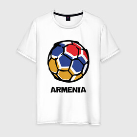 Мужская футболка хлопок с принтом Armenia Football в Белгороде, 100% хлопок | прямой крой, круглый вырез горловины, длина до линии бедер, слегка спущенное плечо. | armenia | armenya | football | арарат | армения | армяне | армянин | арцах | горы | ереван | кавказ | мяч | народ | саркисян | спорт | ссср | страна | флаг | футбол