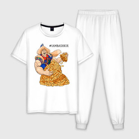 Мужская пижама хлопок с принтом IAMBASHKIR в Белгороде, 100% хлопок | брюки и футболка прямого кроя, без карманов, на брюках мягкая резинка на поясе и по низу штанин
 | башкир | башкирия | башкортостан | халк | чак чак