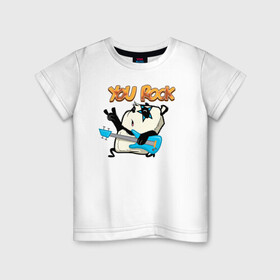 Детская футболка хлопок с принтом Фил You Rock в Белгороде, 100% хлопок | круглый вырез горловины, полуприлегающий силуэт, длина до линии бедер | stickers | гитары | животные | милые | надписи | пушистые | рок