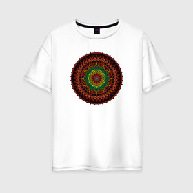 Женская футболка хлопок Oversize с принтом Мандала в Белгороде, 100% хлопок | свободный крой, круглый ворот, спущенный рукав, длина до линии бедер
 | дзен | круг | мантра | узор