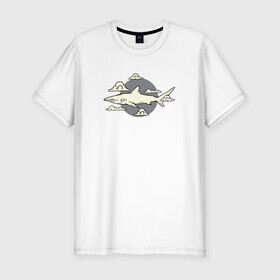 Мужская футболка хлопок Slim с принтом Акула и облака в Белгороде, 92% хлопок, 8% лайкра | приталенный силуэт, круглый вырез ворота, длина до линии бедра, короткий рукав | Тематика изображения на принте: shark | акула | акулы | жители | клыки | море | морские | океан | рыба