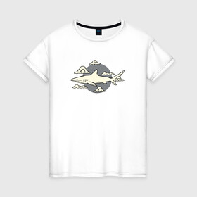 Женская футболка хлопок с принтом Акула и облака в Белгороде, 100% хлопок | прямой крой, круглый вырез горловины, длина до линии бедер, слегка спущенное плечо | Тематика изображения на принте: shark | акула | акулы | жители | клыки | море | морские | океан | рыба