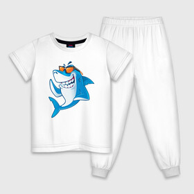 Детская пижама хлопок с принтом Акула в очках в Белгороде, 100% хлопок |  брюки и футболка прямого кроя, без карманов, на брюках мягкая резинка на поясе и по низу штанин
 | shark | акула | акулы | жители | клыки | море | морские | океан | рыба