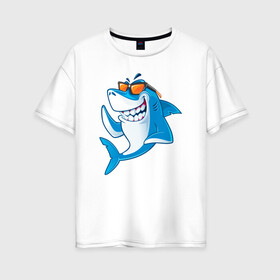 Женская футболка хлопок Oversize с принтом Акула в очках в Белгороде, 100% хлопок | свободный крой, круглый ворот, спущенный рукав, длина до линии бедер
 | shark | акула | акулы | жители | клыки | море | морские | океан | рыба
