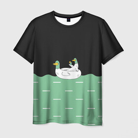 Мужская футболка 3D с принтом Уточки в Белгороде, 100% полиэфир | прямой крой, круглый вырез горловины, длина до линии бедер | gussi | гуси | день рождения | детям | подарок | прикольные животные | смешное животное | утки