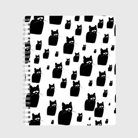 Тетрадь с принтом Принт из грустных черных котов в Белгороде, 100% бумага | 48 листов, плотность листов — 60 г/м2, плотность картонной обложки — 250 г/м2. Листы скреплены сбоку удобной пружинной спиралью. Уголки страниц и обложки скругленные. Цвет линий — светло-серый
 | грустный | кот | черный