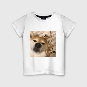 Детская футболка хлопок с принтом Мем про собак в Белгороде, 100% хлопок | круглый вырез горловины, полуприлегающий силуэт, длина до линии бедер | белый | игрушки мягкие | мем | милый | прикол | сиба ину | собака