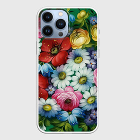 Чехол для iPhone 13 Pro Max с принтом Ромашки на зеленом фоне в Белгороде,  |  | декоративная роспись | живопись | жостово | жостовская роспись | ромашки | цветы