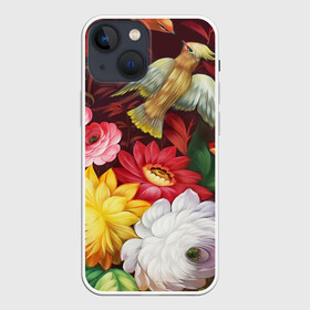 Чехол для iPhone 13 mini с принтом Птица и цветы в Белгороде,  |  | декоративная роспись | живопись | жостово | жостовская роспись | птичка | цветы