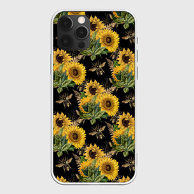 Чехол для iPhone 12 Pro с принтом Fashion Sunflowers and bees в Белгороде, силикон | область печати: задняя сторона чехла, без боковых панелей | black | fashion | flowers | flowers lovers | sunflower | sunflowers | букет подсолнухов | весенние подсолнухи | жёлтые подсолнухи | летние подсолнухи | летние цветы | насекомые | подсолнечник | подсолнухи