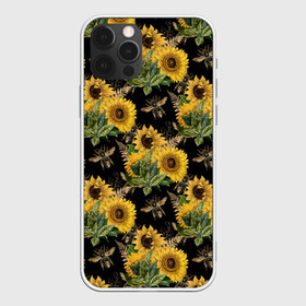 Чехол для iPhone 12 Pro Max с принтом Fashion Sunflowers and bees в Белгороде, Силикон |  | black | fashion | flowers | flowers lovers | sunflower | sunflowers | букет подсолнухов | весенние подсолнухи | жёлтые подсолнухи | летние подсолнухи | летние цветы | насекомые | подсолнечник | подсолнухи