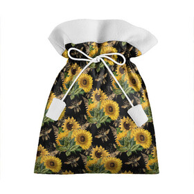 Подарочный 3D мешок с принтом Fashion Sunflowers and bees в Белгороде, 100% полиэстер | Размер: 29*39 см | Тематика изображения на принте: black | fashion | flowers | flowers lovers | sunflower | sunflowers | букет подсолнухов | весенние подсолнухи | жёлтые подсолнухи | летние подсолнухи | летние цветы | насекомые | подсолнечник | подсолнухи