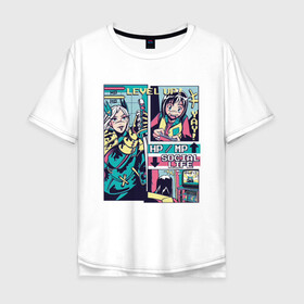 Мужская футболка хлопок Oversize с принтом Vaporwave Anime Level UP в Белгороде, 100% хлопок | свободный крой, круглый ворот, “спинка” длиннее передней части | art | hp mp | japan | japanese | landscape | social life | tokyo | арт | вапорвейв | девочка из манги | здоровье | комиксы | компьютер | мана | манга | паровая волна | персонаж аниме | приставка | рисунок в стиле аниме